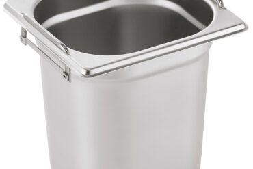 Ruostumattomasta teräksestä valmistettu Gastronorm-astia kahvalla GN1/6 Syvyys 200mm | Adexa 8168H