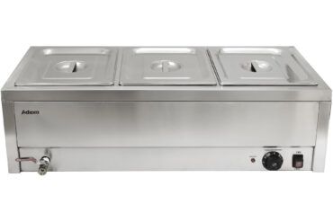 Kaupallinen Bain Marie 3 x GN1/2 -säiliöt & kannet, tyhjennysventtiili | Adexa BR08045