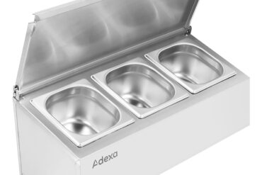 Kaupallinen mausteteline kannella, sisältäen 3xGN1/6-150mm astiat, ruostumatonta terästä | Adexa CHD03ADFL