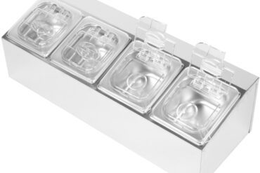 Kaupallinen Kastikepidike sisältäen 4 x GN1/6-100 mm astiat ja kääntökannet | Adexa CHD04APCFL