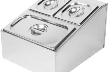 Kaupallinen mausteteline, sisältää 2 kpl GN1/6-150 mm ja 1 kpl GN1/3-150 mm säilöjä kansineen, ruostumaton teräs | Adexa CHD04BD2