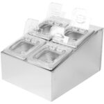 Kaupallinen Kastikepidike sisältäen 4 x GN1/6-100 mm astiat ja kääntökannet | Adexa CHD04BPCFL
