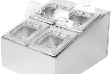 Kaupallinen Kastikepidike sisältäen 4 x GN1/6-100 mm astiat ja kääntökannet | Adexa CHD04BPCFL