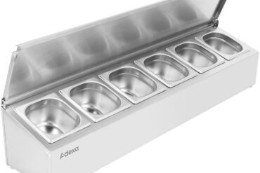 Kaupallinen mausteiden pidike kannella, sisältää 6xGN1/6-100mm astiaa, ruostumatonta terästä | Adexa CHD06AFL