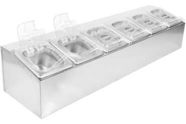 Kaupallinen Mausteteline, sisältäen 6xGN1/6-100 mm astiat & kääntökannet | Adexa CHD06APCFL