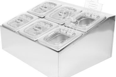 Kaupallinen Mausteteline, sisältäen 6xGN1/6-100 mm astiat & kääntökannet | Adexa CHD06BPCFL