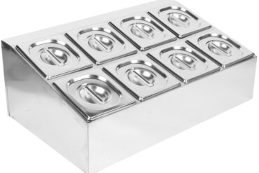 Kaupallinen mausteteline, sisältäen 8x GN1/6-100 mm astiat ja kannet | Adexa CHD08B