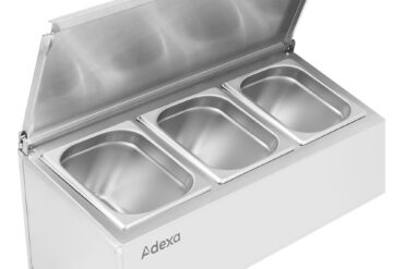Kaupallinen mausteteline kannella, sisältää 3xGN1/4-100mm astiaa, ruostumatonta terästä | Adexa CHE03AFL