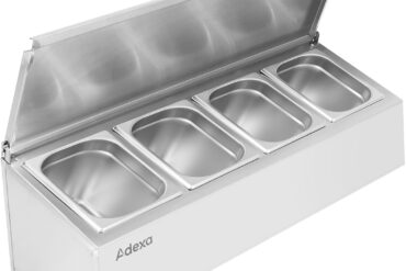 Kaupallinen mausteteline kannella, sisältää 4xGN1/4-100mm astiat ruostumatonta terästä | Adexa CHE04AFL