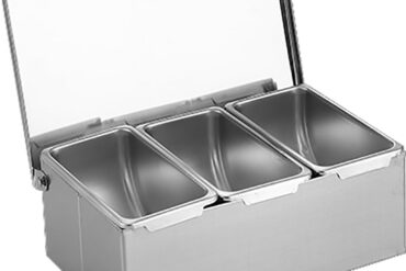 Kaupallinen Mausteteline kannella, sisältää 3 säiliötä, Ruostumaton teräs | Adexa CHF03