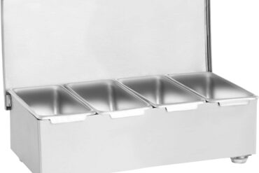 Kaupallinen mausteteline kannella sisältäen 4 säiliötä ruostumatonta terästä | Adexa CHF04