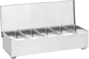 Kaupallinen maustepidike kannella ja 5 säiliöllä, ruostumatonta terästä | Adexa CHF05