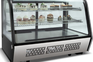 Näyttöjääkaappi 160 litraa 2 hyllyä Musta & Ruostumaton Teräs Kaareva etuosa | Adexa CW160R