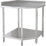 Kaupallinen ruostumattomasta teräksestä valmistettu kulmatyöpöytä roiskesuojalla 900x900x700x700x900mm | Adexa CWTB1070SB