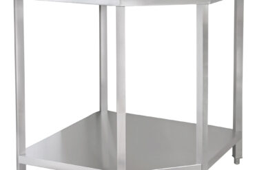 Kaupallinen ruostumattomasta teräksestä valmistettu kulmatyöpöytä roiskesuojalla 900x900x700x700x900mm | Adexa CWTB1070SB