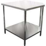 Kaupallinen ruostumattomasta teräksestä valmistettu kulmatyöpöytä roiskesuojalla 900x900x700x700x900mm | Adexa CWTB1070SB - Image 2