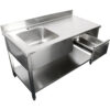 Kaupallinen Pesuallas Ruostumaton teräs 1200x600x900mm 1 allas vasemmalla 1 laatikko Roiskesuoja | Adexa DSA120601DL - Image 4