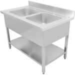 Kaupallinen Pesuallas Ruostumatonta Terästä 1200x700x900mm 2 allasta Roiskesuoja | Adexa DSA245