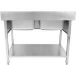 Kaupallinen Pesuallas Ruostumatonta Terästä 1200x700x900mm 2 allasta Roiskesuoja | Adexa DSA245 - Image 3