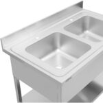 Kaupallinen Pesuallas Ruostumatonta Terästä 1200x700x900mm 2 allasta Roiskesuoja | Adexa DSA245 - Image 2