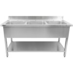 Kaupallinen pesuallas ruostumatonta terästä 1800x700x900mm 3 allasta roiskesuoja | Adexa DSA345 - Image 2