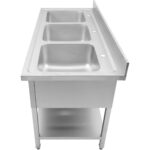 Kaupallinen pesuallas ruostumatonta terästä 1800x700x900mm 3 allasta roiskesuoja | Adexa DSA345 - Image 4