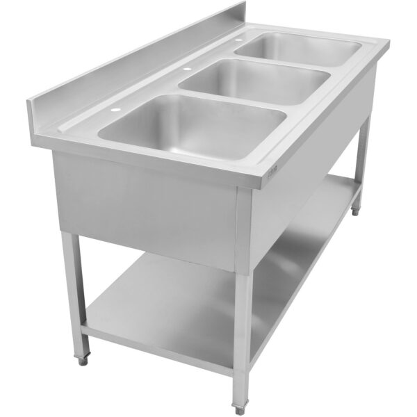 Kaupallinen pesuallas ruostumatonta terästä 1800x700x900mm 3 allasta roiskesuoja | Adexa DSA345