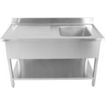 Kaupallinen pesuallas ruostumatonta terästä 1000x700x900 mm 1 allas oikealla roiskesuoja | Adexa YLS107BR1 - Image 5