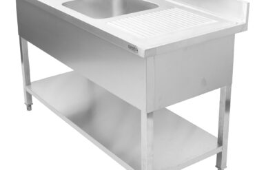 Kaupallinen Kaksinkertainen Pesuallas Ruostumaton teräs 1500x600x950mm 2 allasta vasemmalla Roiskelevy | Adexa DSD1560L