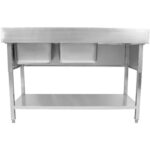 Kaupallinen kaksinkertainen pesuallas ruostumatonta terästä 1500x600x950mm 2 allasta oikealla roiskelevyllä | Adexa DSD1560R - Image 6