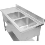 Kaupallinen kaksinkertainen pesuallas ruostumatonta terästä 1500x600x950mm 2 allasta oikealla roiskelevyllä | Adexa DSD1560R - Image 3