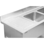 Kaupallinen kaksinkertainen pesuallas ruostumatonta terästä 1500x600x950mm 2 allasta oikealla roiskelevyllä | Adexa DSD1560R - Image 4