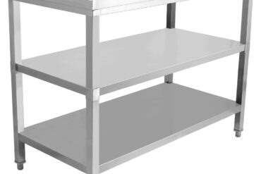 Kaupallinen työpöytä Ruostumaton teräs 3 tasoa Neliöjalat 1200x700x900mm | Adexa DW3T12070