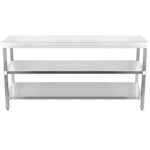 Kaupallinen työpöytä ruostumattomasta teräksestä, 3 tasoa, neliskulmaiset jalat, 2200x700x900mm | Adexa DW3T22070