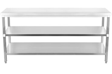 Kaupallinen työpöytä ruostumattomasta teräksestä, 3 tasoa, neliskulmaiset jalat, 2200x700x900mm | Adexa DW3T22070