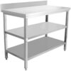 Kaupallinen Työpöytä Ruostumaton teräs 3 tasoa Taustalevy Neliönmuotoiset jalat 1500x700x900mm | Adexa DW3T15070B
