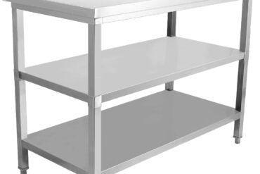 Kaupallinen työpöytä ruostumatonta terästä 3 tasoa roiskesuoja Neliöjalat 1400x700x900mm | Adexa DW3T14070B