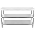 Kaupallinen Työpöytä Ruostumaton teräs 3 tasoa Neliön muotoiset jalat 1500x600x900mm | Adexa DW3T15060