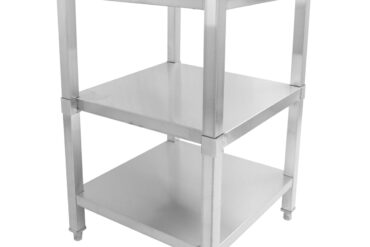 Kaupallinen työtaso, ruostumatonta terästä, 3 tasoa, roiskesuoja, neliönmuotoiset jalat, 600x600x900mm | Adexa DW3T6060B