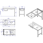 Lastauspöytä oikea puoli 1400x650x850mm Altaalla Jäteaukolla Roiskesuojalla Ruostumaton teräs | Adexa DWITC1465R - Image 4