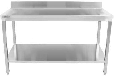 Premium-ammattityöpöytä Ruostumaton teräs Alahylly Ylösnostettu reuna Neliöjalat 800x700x850 mm | Adexa HWT80704