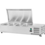 Jäähdytetty tarjoilulinjan valmisteluyksikkö 1200mm 4xGN1/3 syvyys 380mm ruostumattomasta teräksestä valmistettu kansi | Adexa GA512