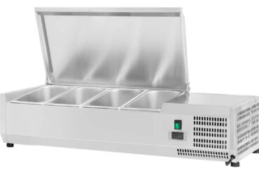 Jäähdytetty tarjoilulinjan valmisteluyksikkö 1200mm 4xGN1/3 syvyys 380mm ruostumattomasta teräksestä valmistettu kansi | Adexa GA512