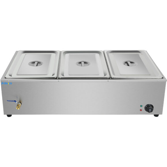 Kaupallinen XL Bain Marie, jossa tyhjennystappi, 3xGN1/1 sisältäen 3 astiaa kannella | Adexa HB3XL - Image 6