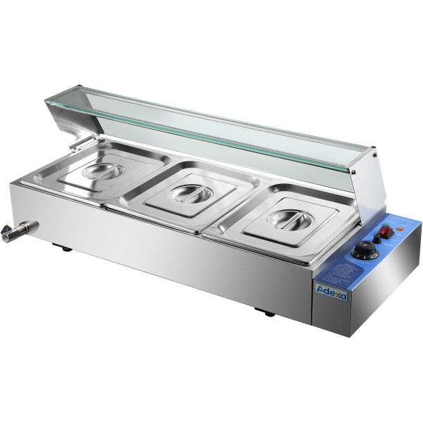 Kaupallinen Bain Marie lasisella yläsuojalla 3xGN1/2 | Adexa HBM23