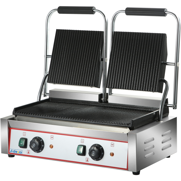 Raskas kaksois-panini-kontaktigrilli uurrettu 3,6 kW kaksialueinen | Adexa HEG813