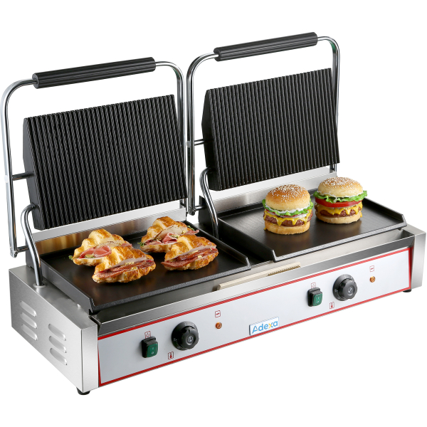 Raskas Twin XL Panini Kosketusgrilli Uritettu/Sileä 4.4kW Kaksialueinen | Adexa HEG813EA