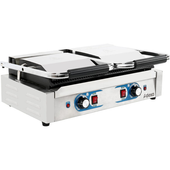 Raskas Twin Panini -kontaktigrilli Kaksivyöhyke 3,6 kW Rihloitettu | Adexa MLP813 - Image 4