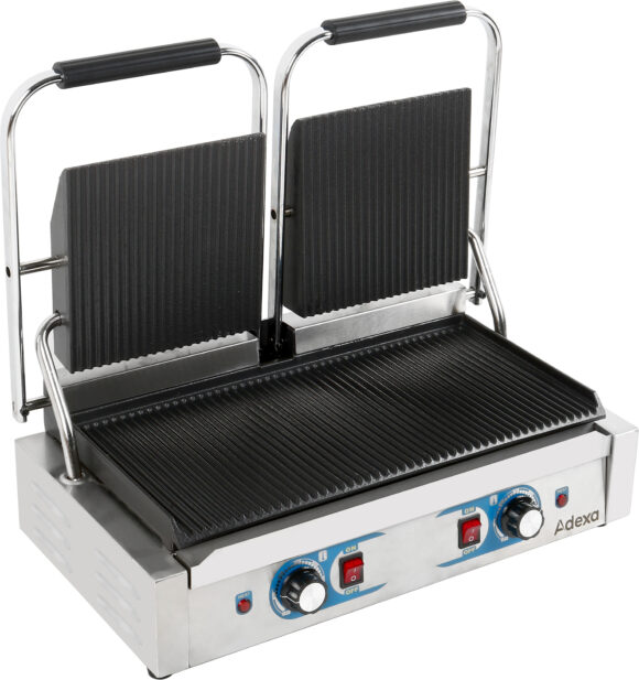 Raskas Twin Panini -kontaktigrilli Kaksivyöhyke 3,6 kW Rihloitettu | Adexa MLP813 - Image 2