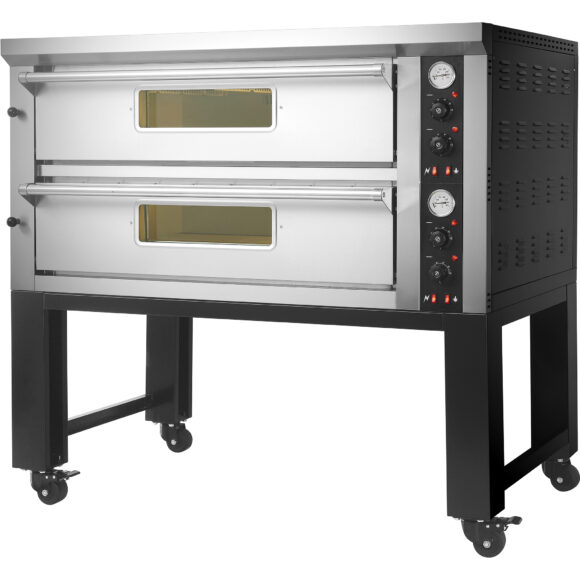 Kaupallinen pizzauuni jalustalla Sähköinen 2 kammioita 9+9 pizzaa x 33 cm 500°C Mekaaniset ohjaimet 16,8 kW 400V | Adexa PS802